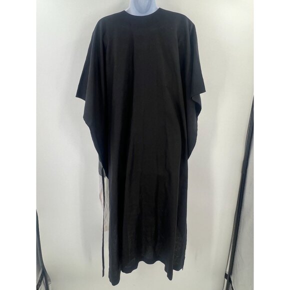 Anchovy Women OS Linen Black Colorblock Kaftan‎ Dress Poncho Oversize V-Neck - Picture 3 of 9